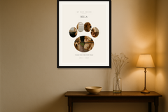 Framed personalised photo collage print on a wall
