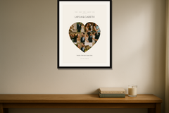 Framed personalised photo collage print on a wall