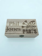 Personalised Wooden Darts Storage Box – Custom Engraved Gift for Darts Players