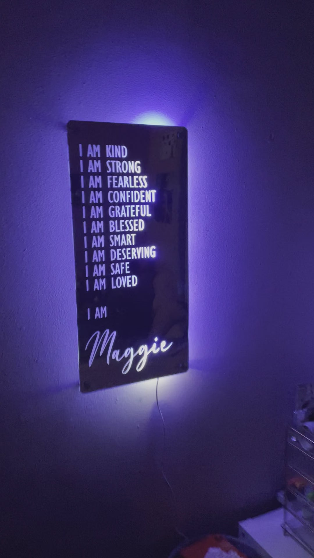 Personalised Affirmation LED Mirror Sign – Custom Name Wall Light for Bedroom & Home Decor