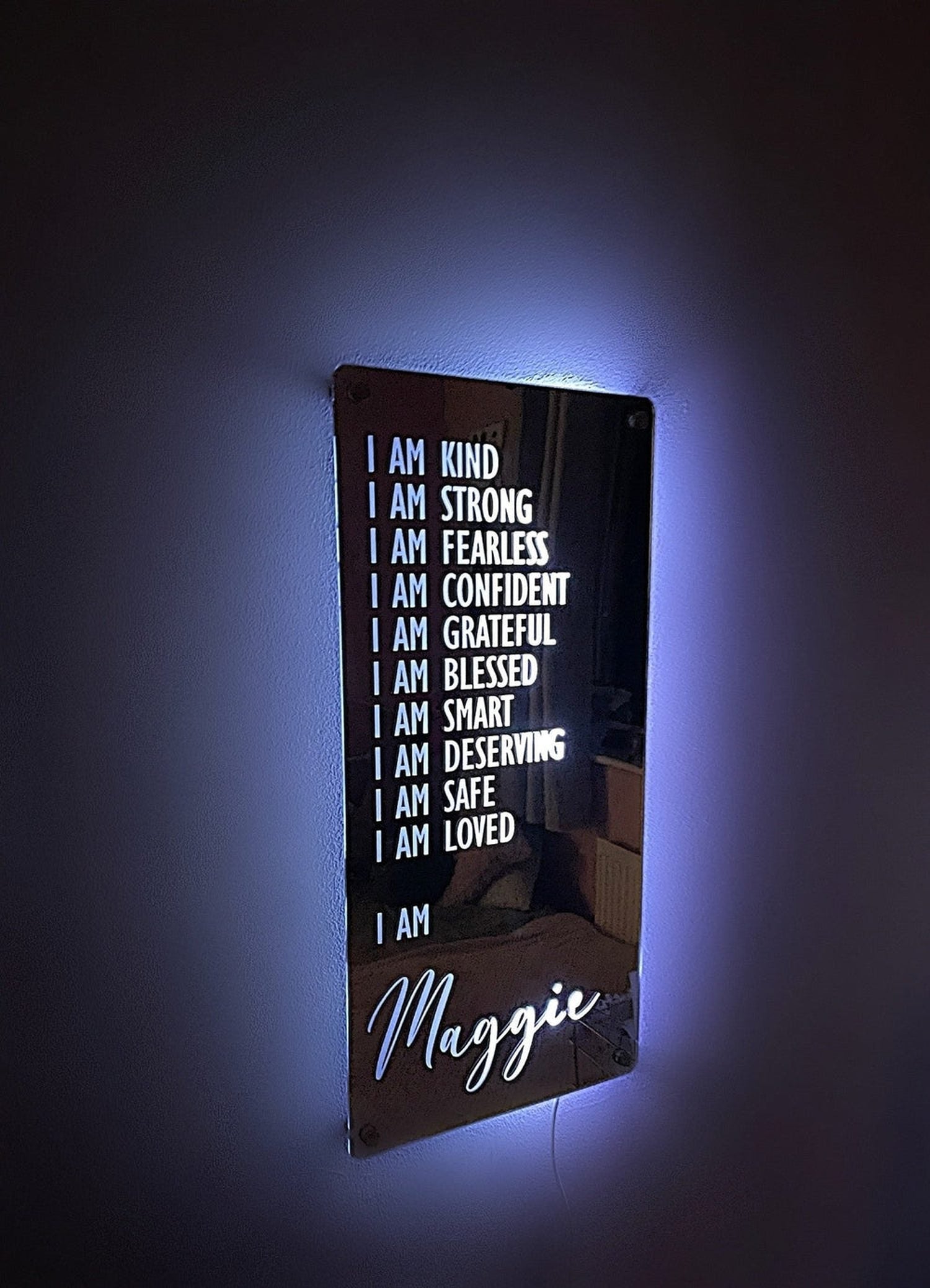 Personalised Affirmation LED Mirror Sign – Custom Name Wall Light for Bedroom & Home Decor The Crafty Bonobo LED Mirror Sign 3