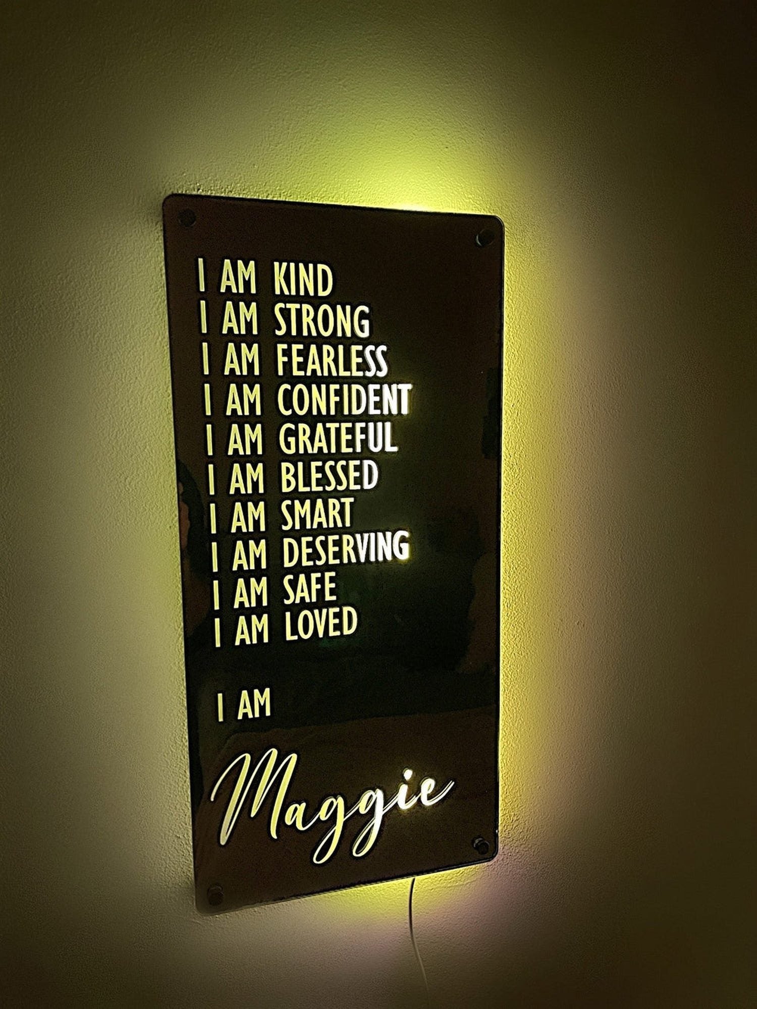 Sign Led Mirrow Custom Affirmations Name Mirror | Gifts For Kids | I Am Mirror Sign ...