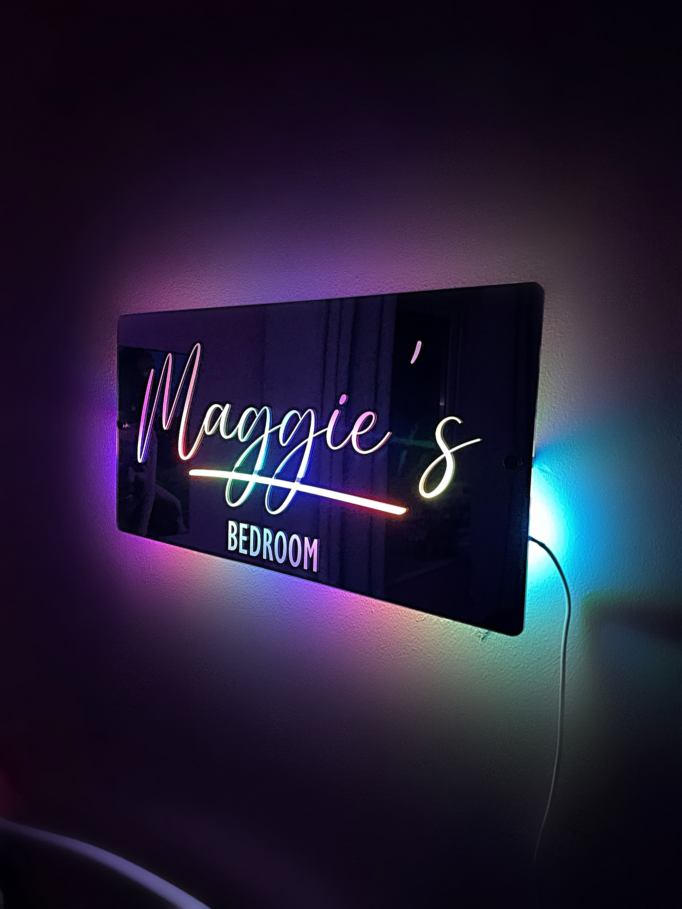 Personalised Name Mirror LED Light Sign The Crafty Bonobo