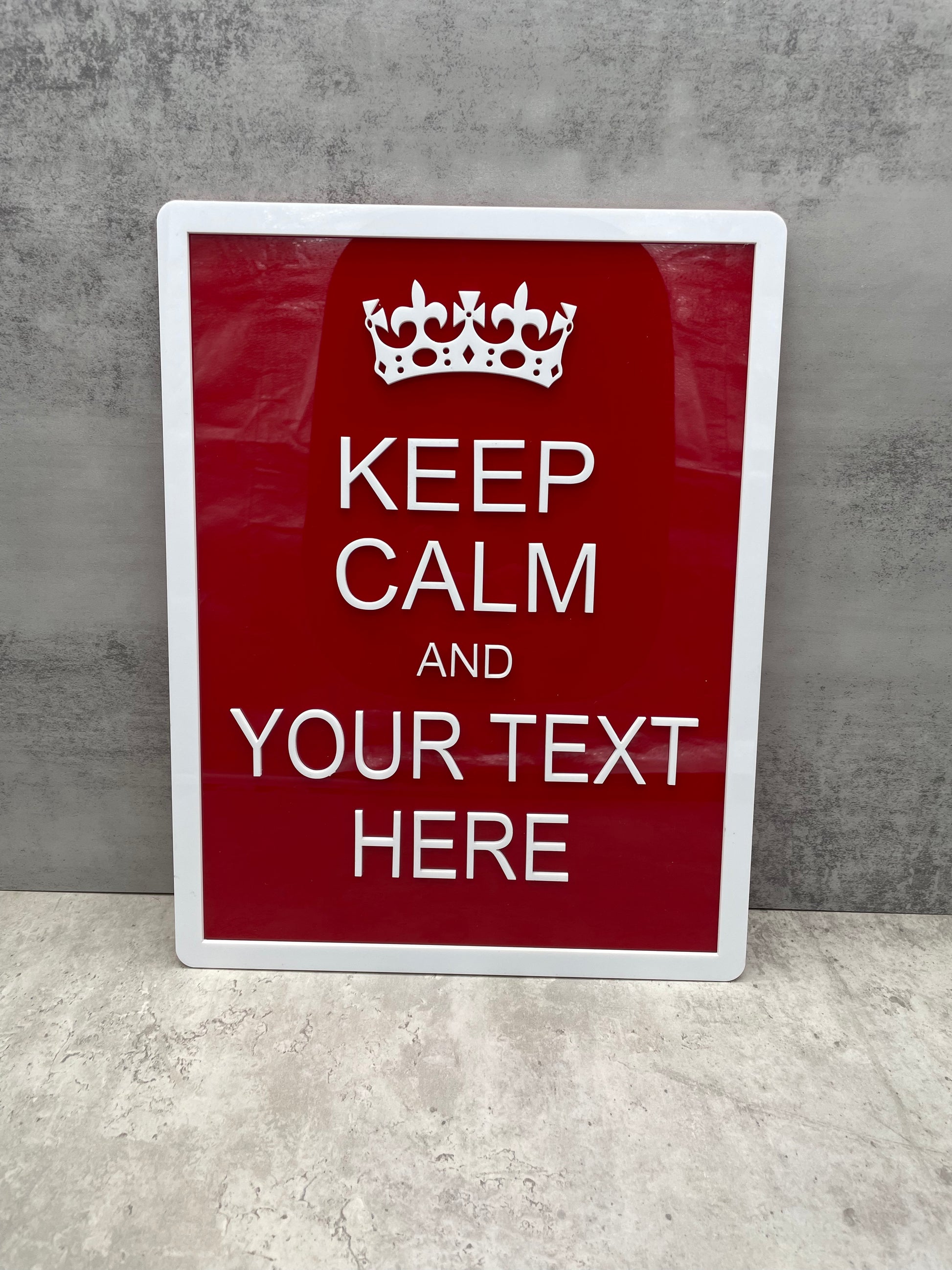 keep calm and carry on custom sign in red and white