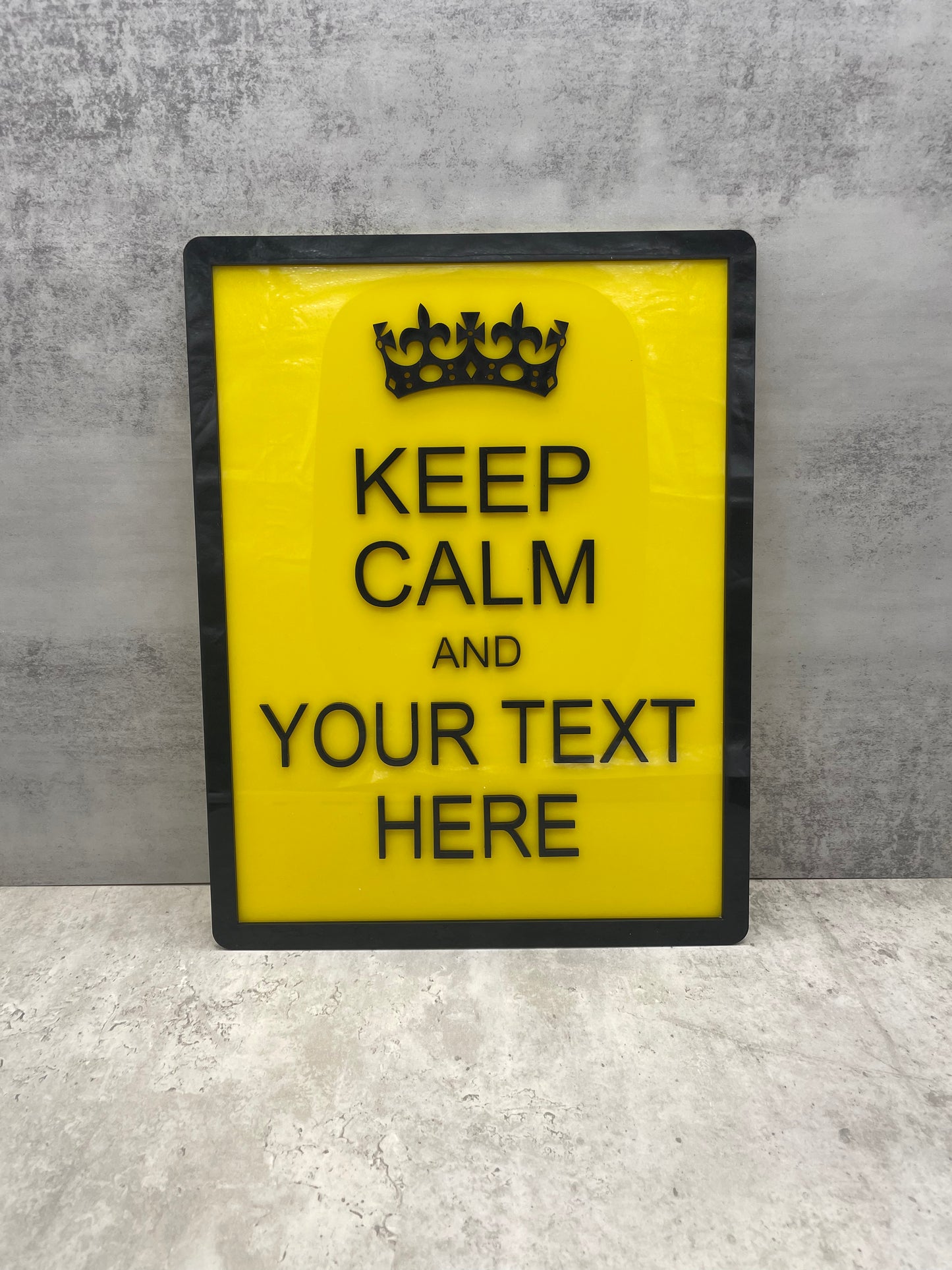 keep calm and carry on custom sign in yellow and black