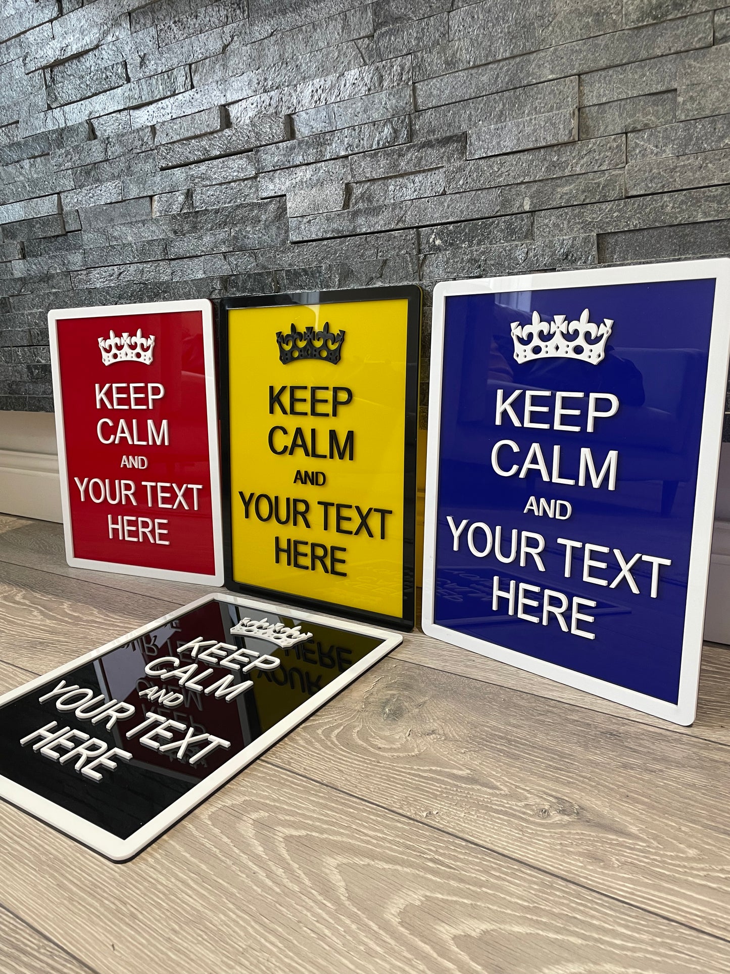 acrylic keep calm and carry on custom sign in blue yellow red black