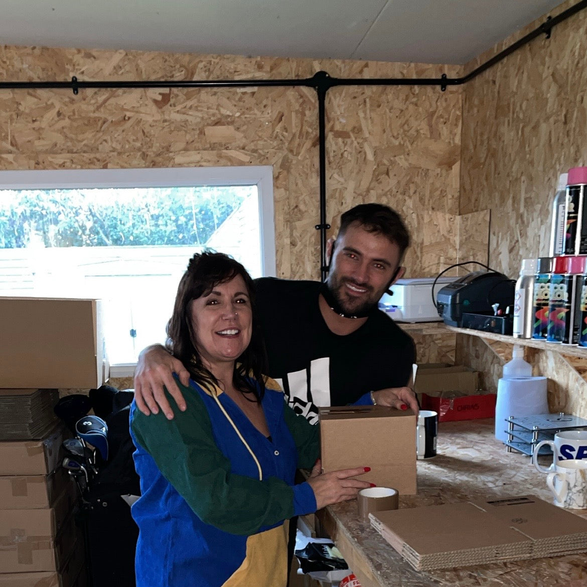 Mum and the team packing the very first orders in the garage