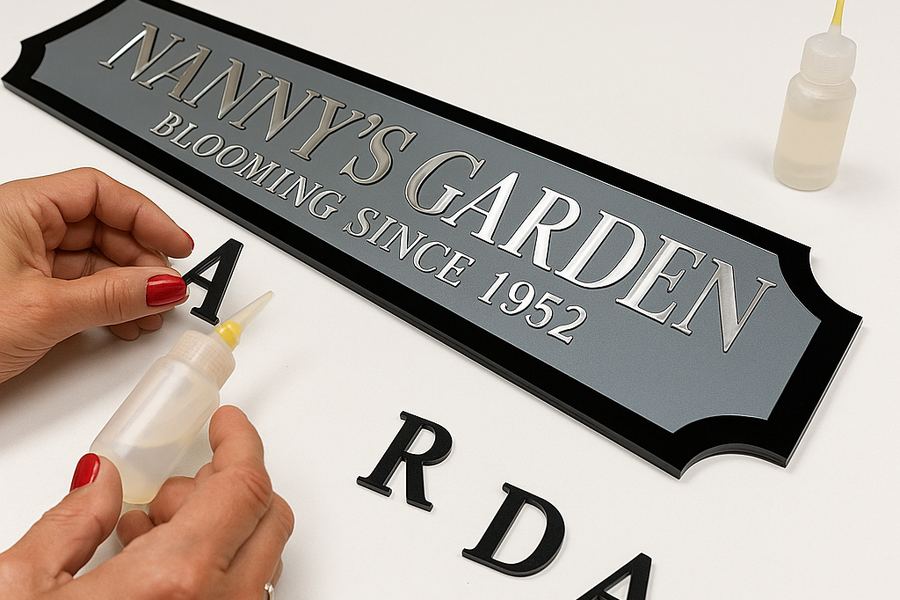 A letter being placed by hand onto the back-plate